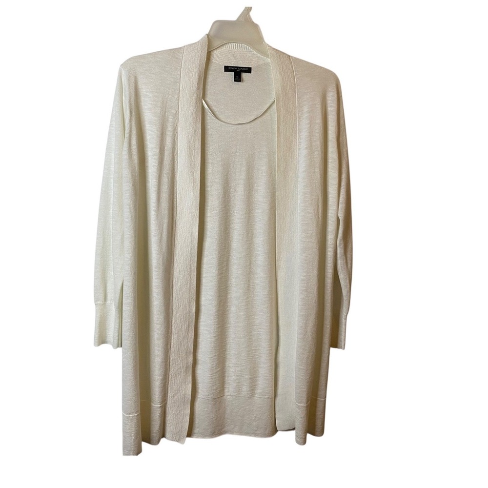 Banana Republic Womens Long Open Cardigan Tunic Cream Knit Cotton Acrylic M
